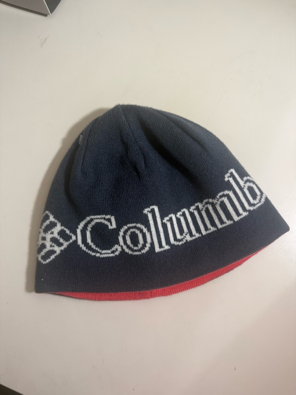 Columbia Navy and Red Striped Knit Beanie